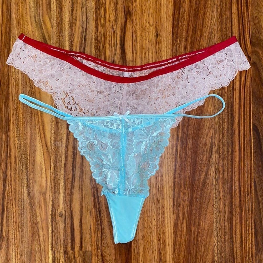 La Senza NWT Thongs Lace Blue and Pink Lingerie Womens Size Large
